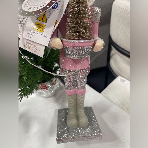 Pink Christmas Nutcracker w/Lightup Tree Glitter Christmas Figure NWT - Picture 7 of 7